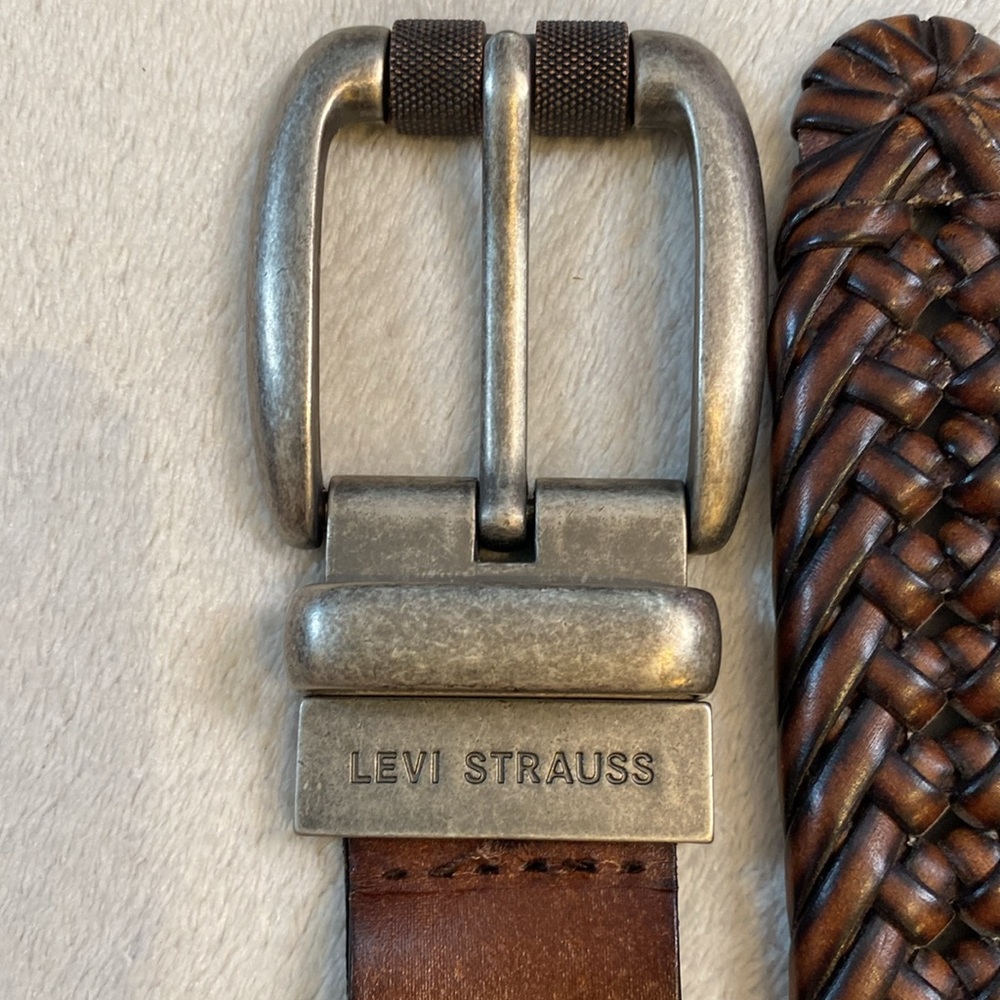Levi Strauss woven bonded leather belt w/heavyweight silver roller buckle Sz 42